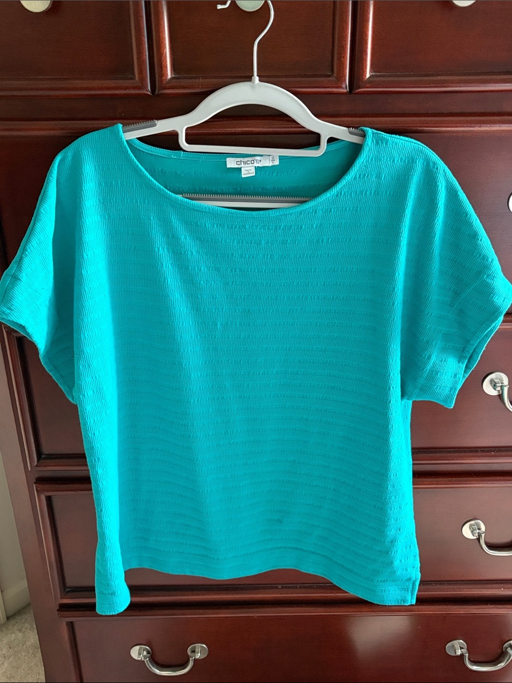 Chico's Turquoise Short Sleeve Boat Neck Top